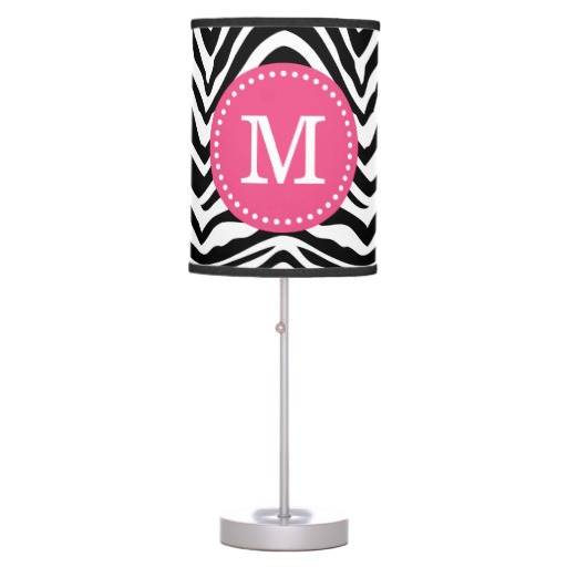 Black and Pink Zebra Print Custom Monogram Desk Lamp
