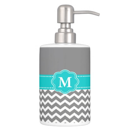 Gray and Blue Chevron Monogram Bathroom Set