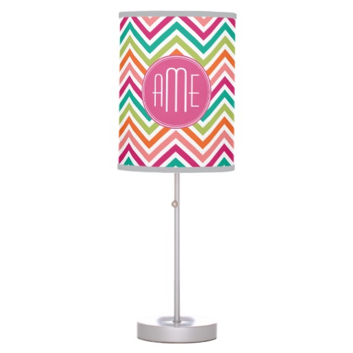 Hot Pink Teal Orange Chevrons Custom Monogram Table Lamps