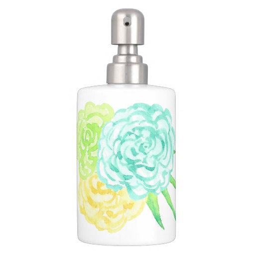 Hand Painted Watercolor Flowers Bath Accessory Set